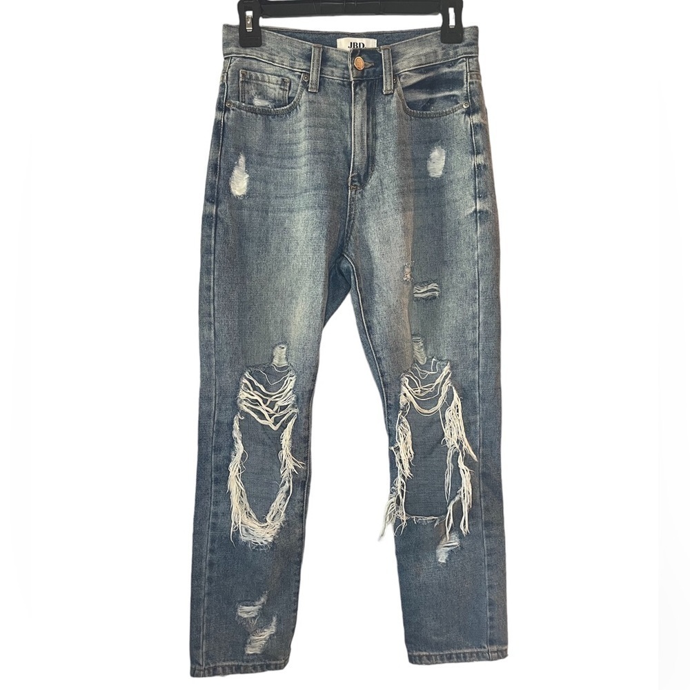 JBD Women’s High Rise Straight Leg Distressed Blue Jeans Size 24 - Picture 2 of 5